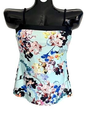 Hapari Mint Floral Bandeau Tankini Top with Black Trim and Multicolor Blooms